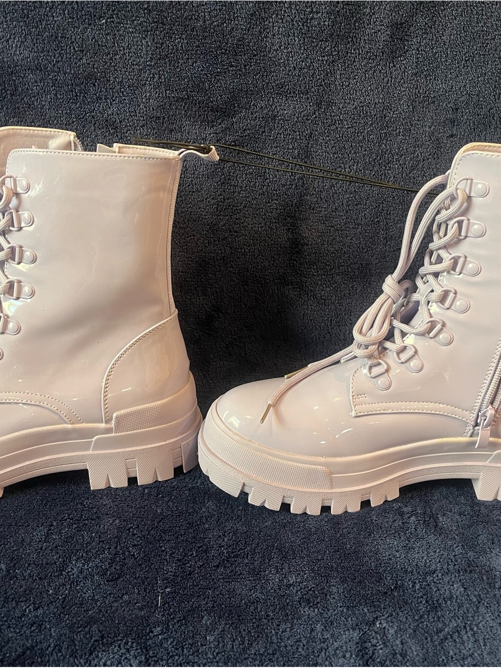 Lace-Up Patent Combat Boots - Light Lilac - Picture 6 of 8